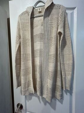 Roxy Open-Front Cream Crochet-Stripe Cardigan